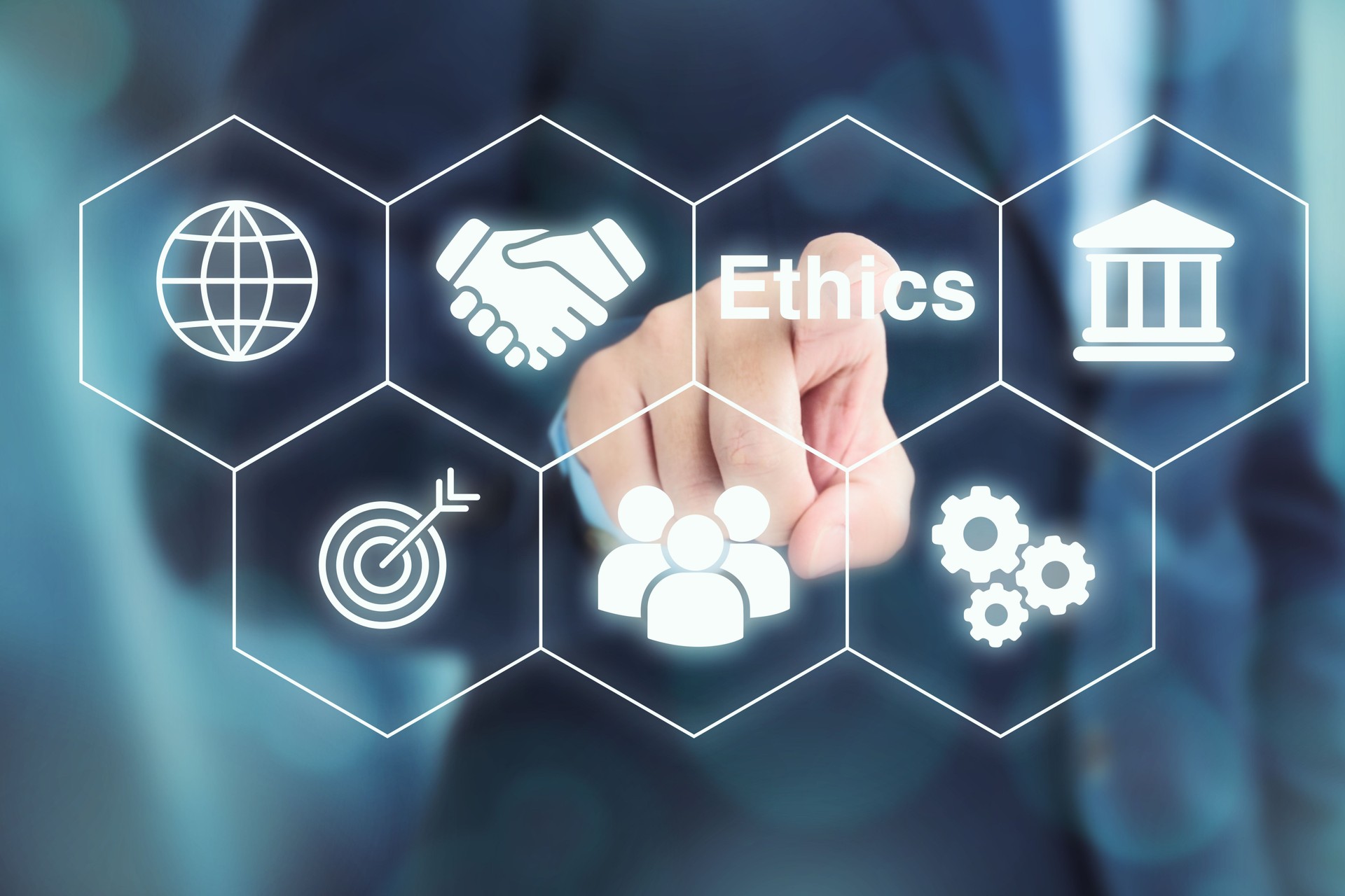 Business Ethics Concept with Icons on Digital Interface